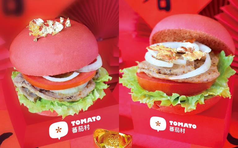 早餐吃金箔?!連鎖早餐店推出「紅色金箔堡」,紅金配色太喜氣!