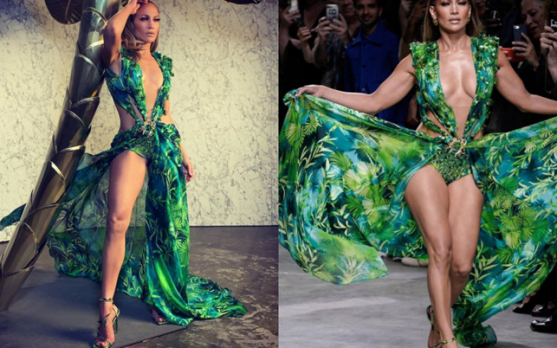 地球上只有J.Lo能超越J.Lo！穿上20年前傳奇叢林印花進化版　壓軸橫掃VERSACE大秀全場