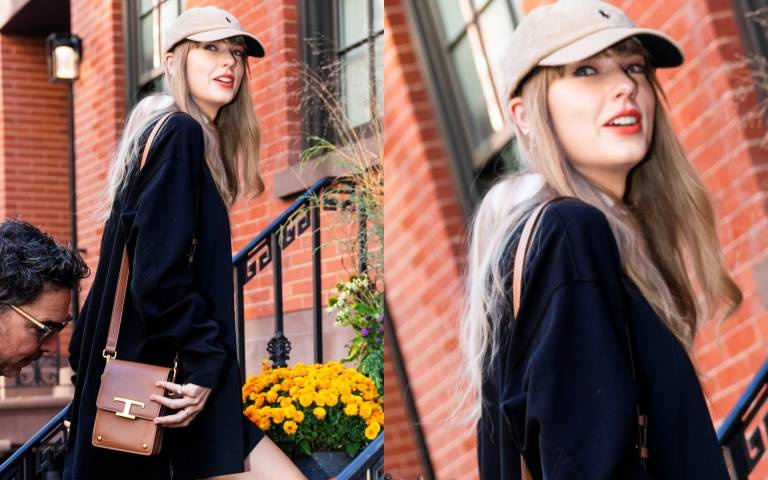 泰勒絲戴棒球帽、背T Timeless迷你包私服上街裝嫩妹！整個人青春無敵像極了大學生！