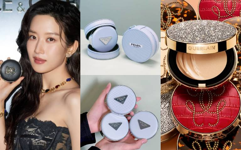 精品氣墊打造高級感「女神光」！PRADA寶寶藍氣墊、嬌蘭24K小金墊、D&G玫瑰水光氣墊上妝即保養