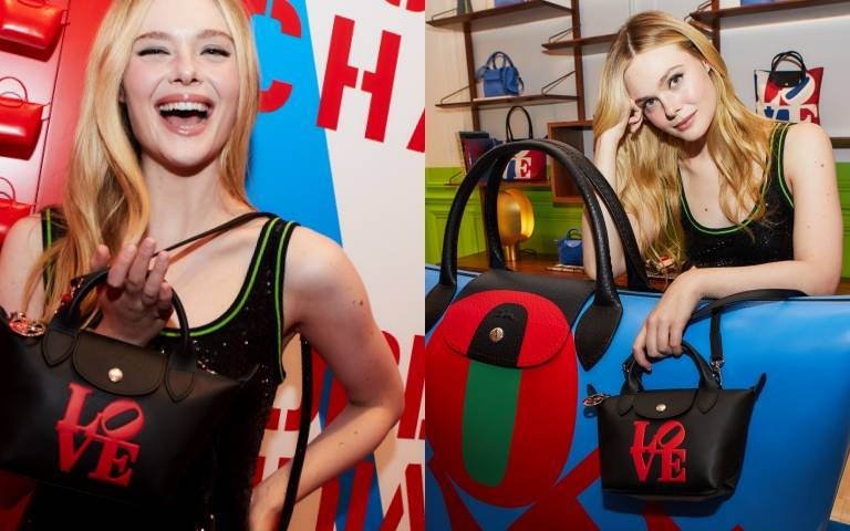 LONGCHAMP X ROBERT INDIANA膠囊系列一登場迅速成為名人最愛！Elle Fanning手上的黑色LOVE迷你包全台只有101才有賣！