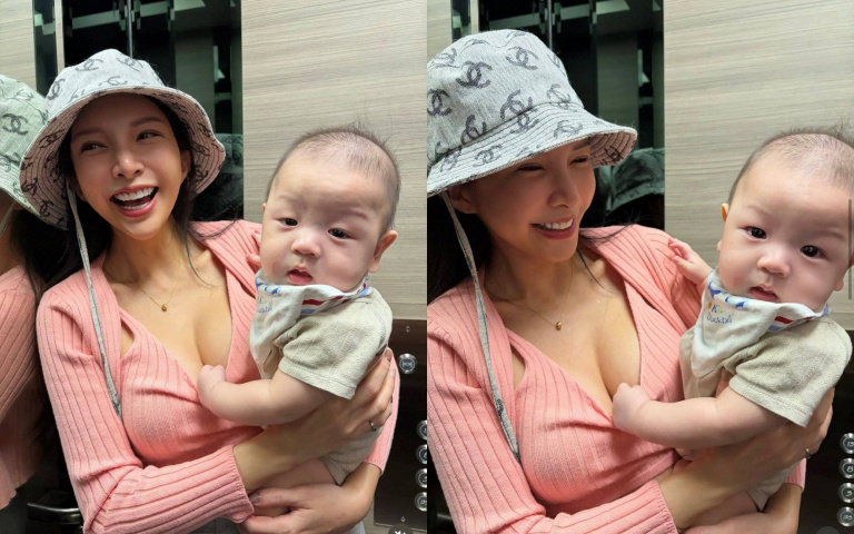 43歲女星被萌娃「突襲美胸」！超狂好身材看不出是有17歲女兒的辣媽！