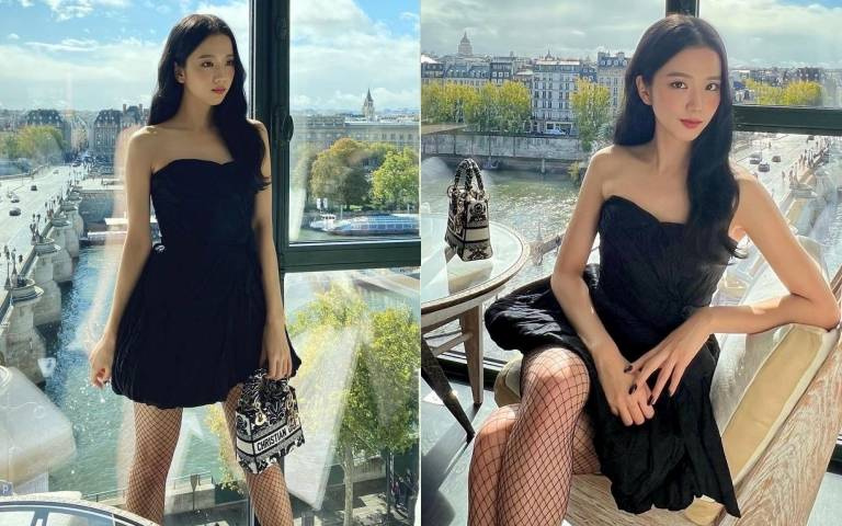 迪奧2023春夏大秀全場她最美!Jisoo黑色平口洋裝搭性感網襪 化身『迪奧甜辣小公主』!