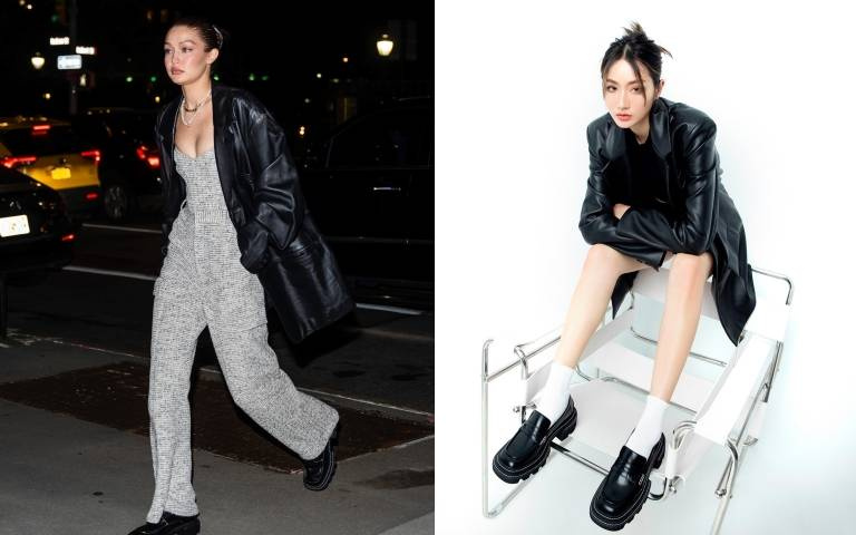 美國超模 Gigi Hadid參加妹妹 Bella Hadid 的生日派對，穿了秋冬最流行的厚底德比鞋，超模穿搭學起來！