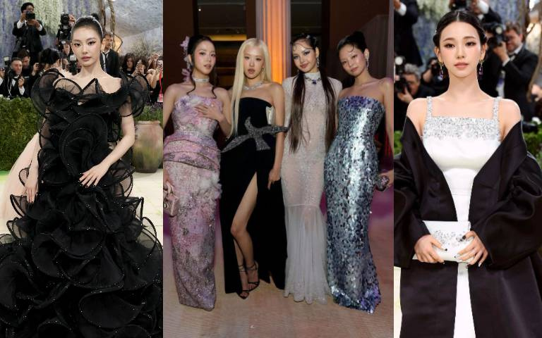 BLACKPINK全員出征Met Gala、Lisa薄紗亮片禮服引熱議！aespa寧寧一身浮誇雕塑禮服、氣場爆棚