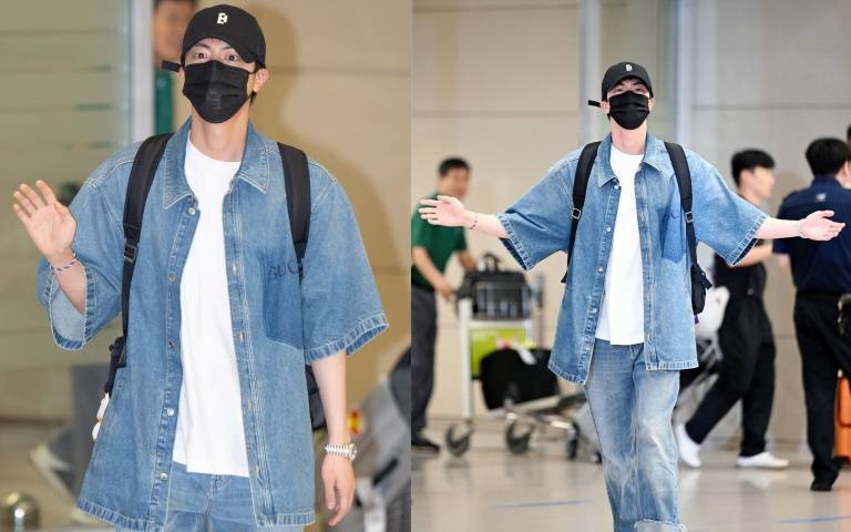 韓國天團BTS防彈少年團成員JIN現身仁川機場搭，做出一舉動讓粉絲全融化！