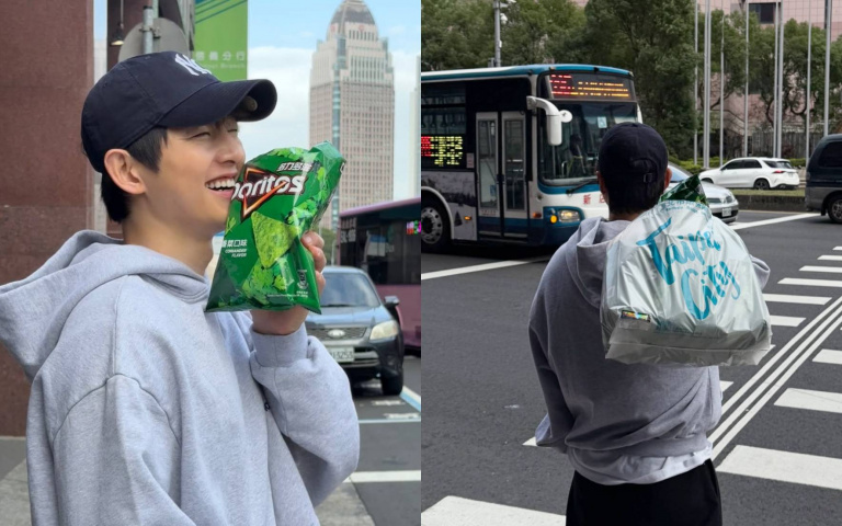 宋仲基來台超接地氣！拎北市垃圾袋、曬香菜多力多滋，連蔡英文都留言！