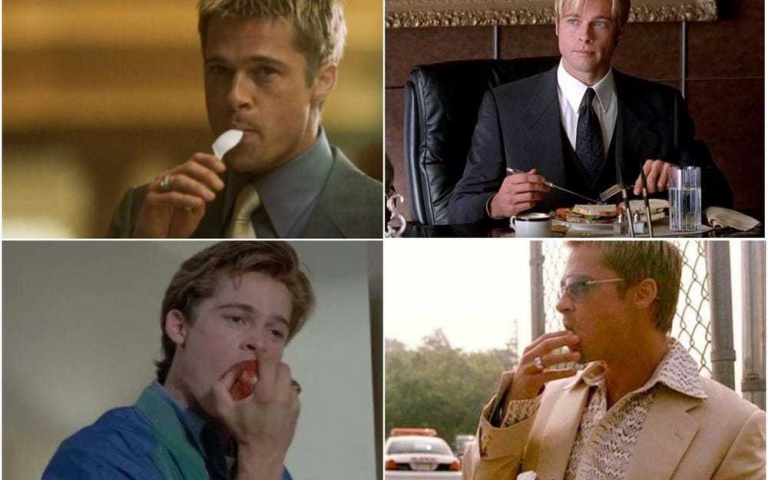 最會在螢光幕上吃東西的男神~ Brad Pitt !