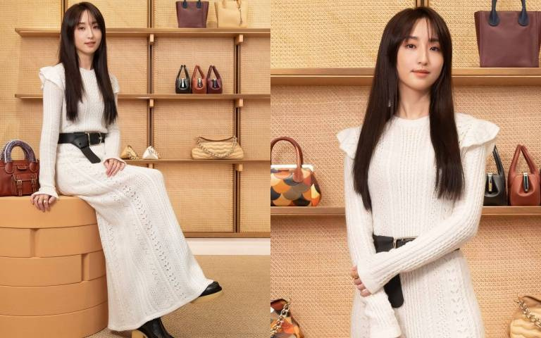 隨身攜帶水瓶、餐具做環保！柯佳嬿穿柔美針織洋裝飄仙氣，站台Chloé SOGO期間限定店