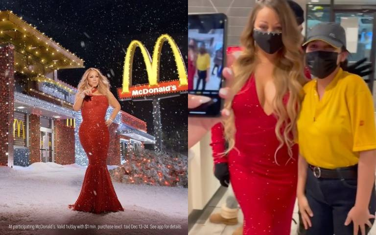 就算穿紅色禮服買麥當勞也很合理，果然是只有瑪麗亞凱莉才辦得到！