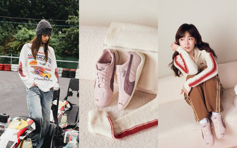速度與可愛並行！王淨示範PUMA #玫瑰粉賽車鞋、直飆仙氣天花板～SQUAREBEAR X風火輪、火焰復古滿速衝線