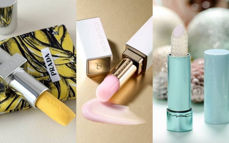 三大潤唇膏的頂尖對決！PRADA香蕉潤唇膏、SUQQU透明色唇膏、M·A·C 冰晶造型唇油棒，讓嘴唇秒澎潤超顯嫩