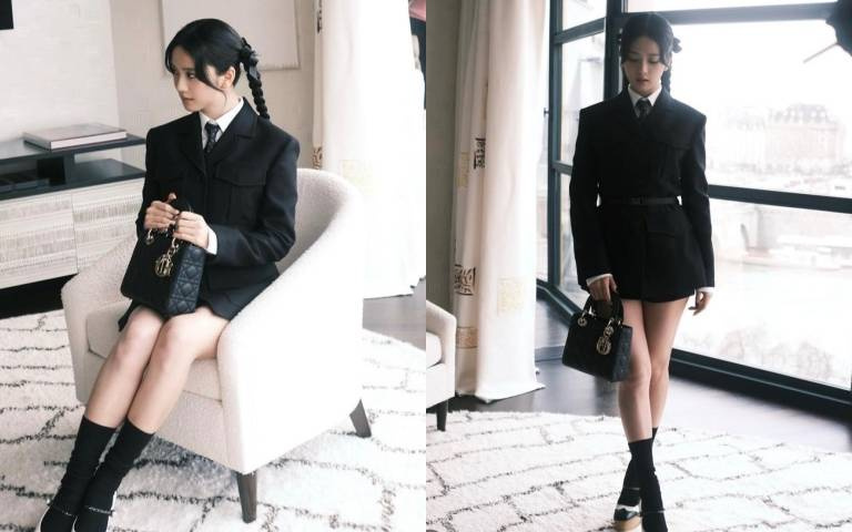 Jisoo在巴黎化身可愛學生妹!「絕對領域」美腿造型清純又火辣!