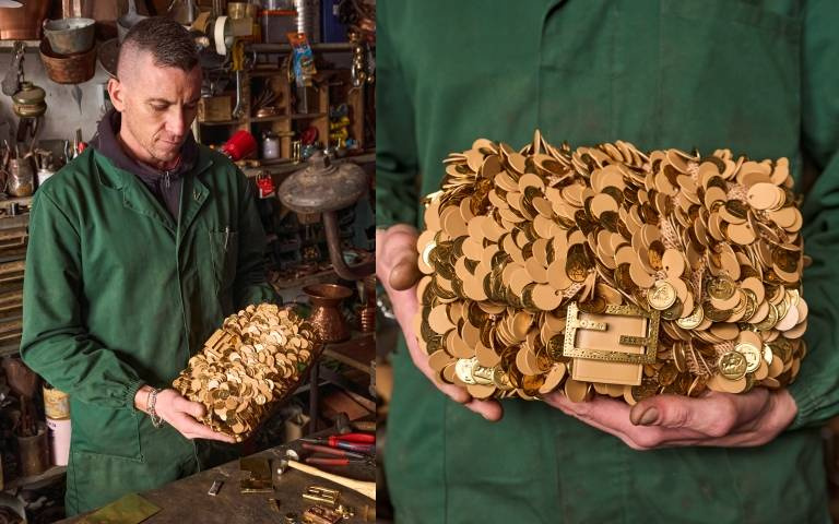 手工鍛造的華美金屬片FENDI Baguette！令人嘆為觀止的奢華精緻工藝果然是FEDNI「hand in hand」計畫才能創作出的美麗作品！