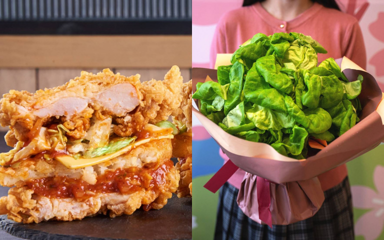 炸雞當漢堡、萵苣變花束!肯德基「肉霸堡」台灣吃得到,摩斯賣「花」比拼創意!
