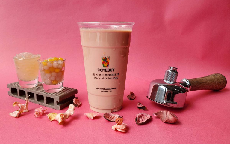 COMEBUY玫瑰普洱系列,杯杯折20元!還免費送5000杯玩火奶茶+珍珠!