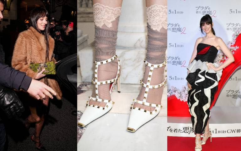 安海瑟薇、達珂塔強生都愛！VALENTINO「女星戰鞋」Rockstud鉚釘鞋回歸，尖頭＋鉚釘把腿型修到逆天