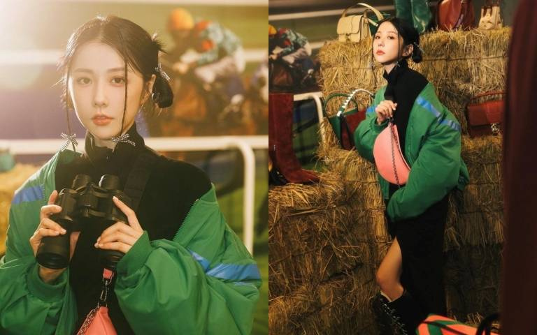 邵雨薇綁起可愛雙丸子頭化身美少女代表！再套上Longchamp亮綠色運動外套整個人無敵年輕！