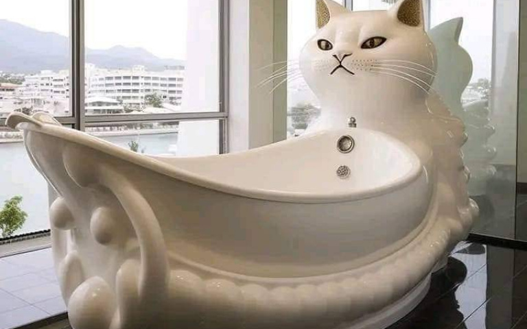 泡澡時貓貓瞪大眼看著你！網見造型浴缸直呼：不能接受