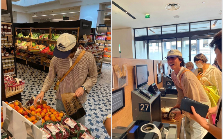 孔劉巴黎超市自助結帳太萌了！網友狂讚：「這畫面可以看一百次」