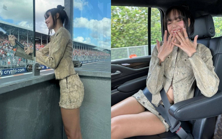 Lisa登F1賽車場化身「最辣揮旗手」！身上行頭曝光原來穿的是「Acne Studios」的牛仔外套&牛仔裙！