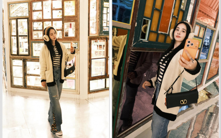 高訂秀前的「少女蔡」！蔡依林巴黎私服照連發，毛茸茸耳罩＋牛仔褲，狀態好到不科學