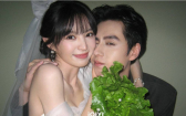 田曦薇婚紗照甜勾胡一天　低胸純白禮服超唯美