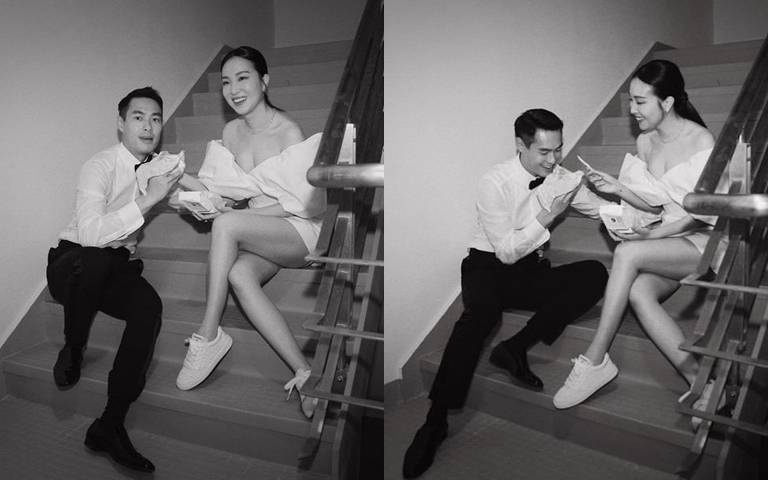 楊祐寧、Melinda婚禮幕後花絮照比婚紗照更吸睛!露肩禮服搭小白鞋,兩人還吃起麥當勞實在太可愛