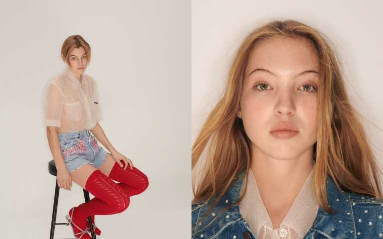 讓人想起搖滾世代的華麗:Miu Miu聯手Levi’s改造,把古董501、Trucker牛仔外套加上澎袖、幾何拼接和水鑽綴飾