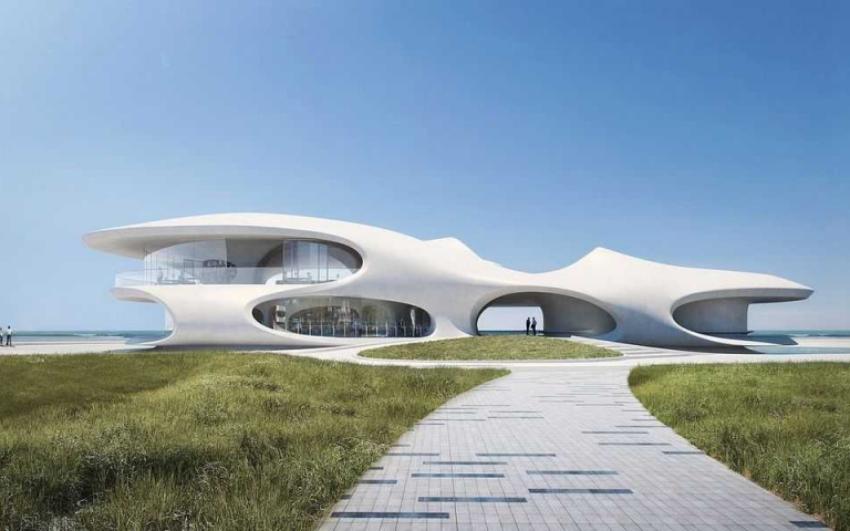 在蟲洞般的空間找個角落安放自己!海南純白流線「雲洞圖書館」