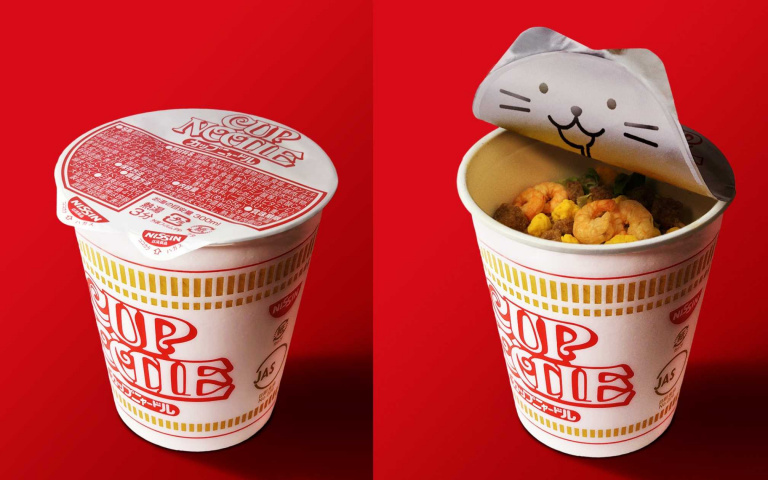 50週年改良包裝!日清合味道杯麵蓋藏了「流口水的喵」?