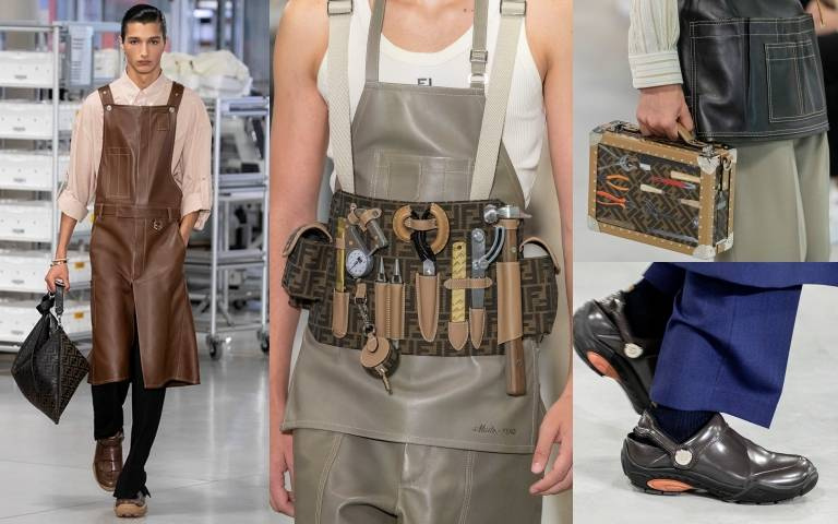 FENDI 2024春夏男裝系列把男模變身為「時髦工匠」！工作服腰帶、皮革圍裙…創意手法運用讓”優雅”也能很有趣！