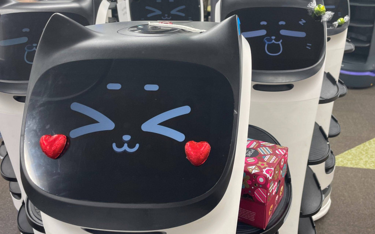 被摸到生氣了！反應非常符合角色設定的「貓咪送餐機器人」