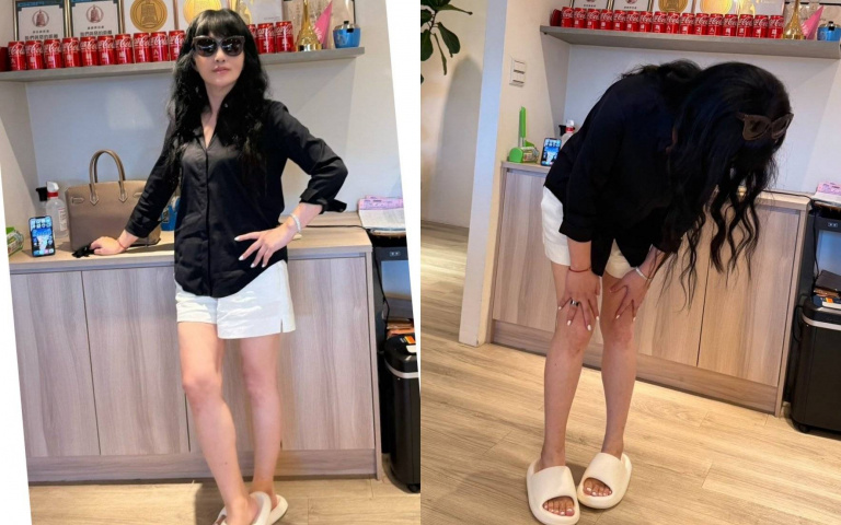 國師唐綺陽瘦出新高度!穿「迷你短褲」辣曬美腿 同事驚呼:細到可以剔牙!