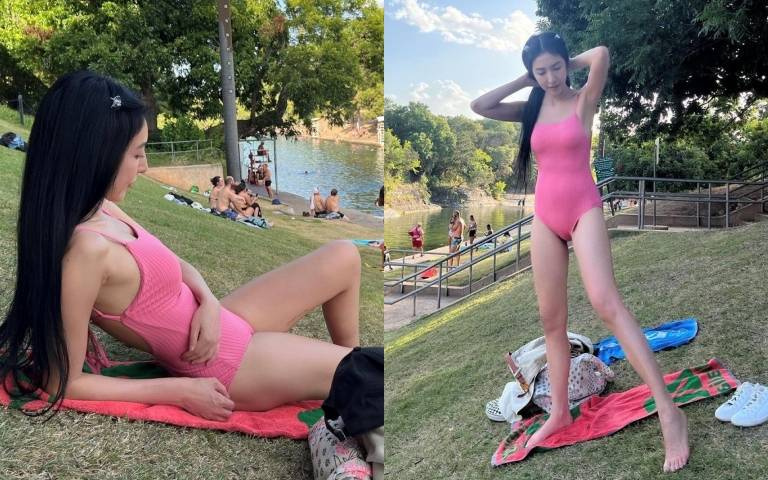 楊謹華脫了!飄逸長髮搭粉色挖背泳裝,像極了「美人魚公主」!