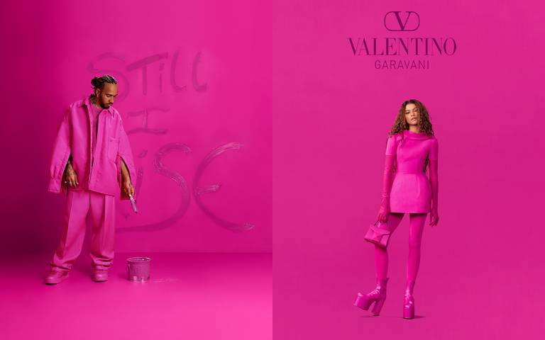 VALENTINO公開全新 PINK PP系列廣告形象照,品牌代言人Zendaya、 F1世界冠軍路易斯·漢米爾頓爵士超粉紅入鏡