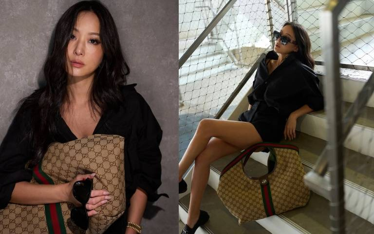 孫芸芸「腿精名媛」辣炸全網!一身黑短褲+Gucci Giglio大包霸氣出場 網讚:名媛腿攻擊